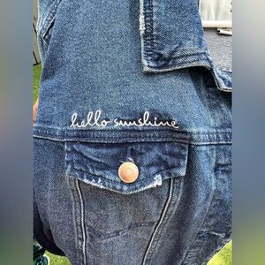 Classic Blue Denim Jacket with Hello Sunshine Embroidered Detail